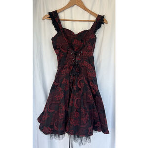 Hearts & Roses Brocade Floral Lace Up Corset Dress Whimsigoth Fairy Grunge 12